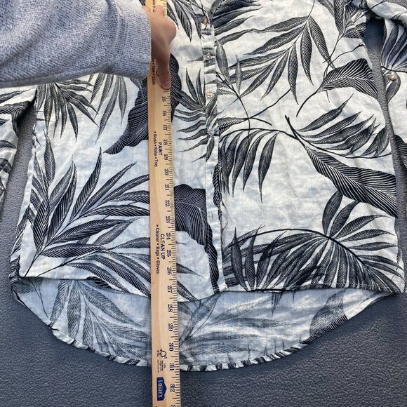 Tahari 100% Linen Button Front Blouse Roll Tab Sleeve Tropical Botanical Size M - Picture 5 of 9
